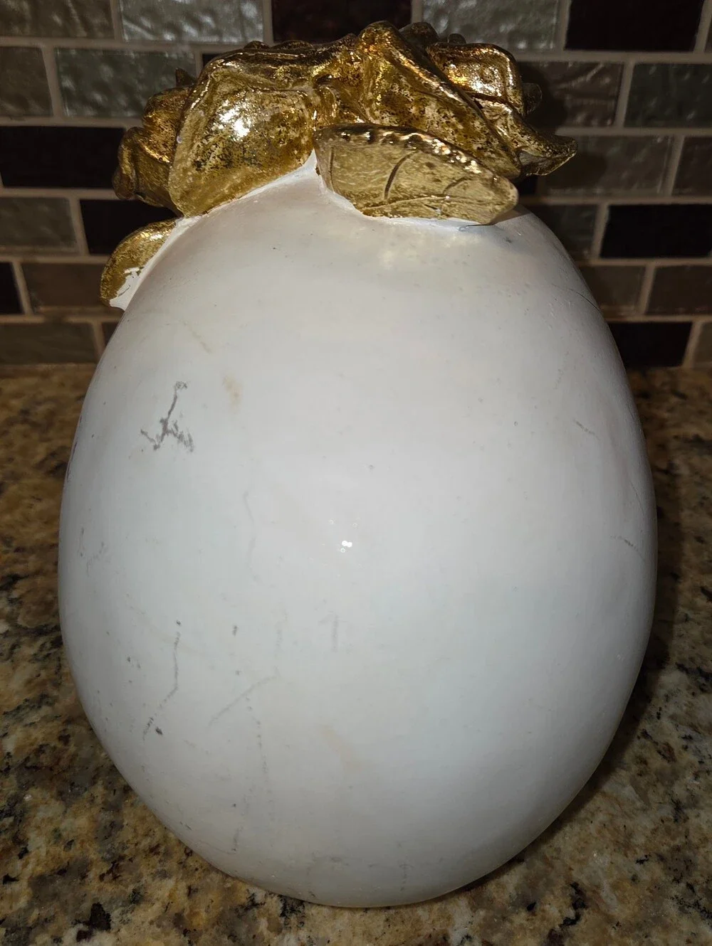 Decorative Resin Halloween Spooky White Skull with Gold Rose Accents